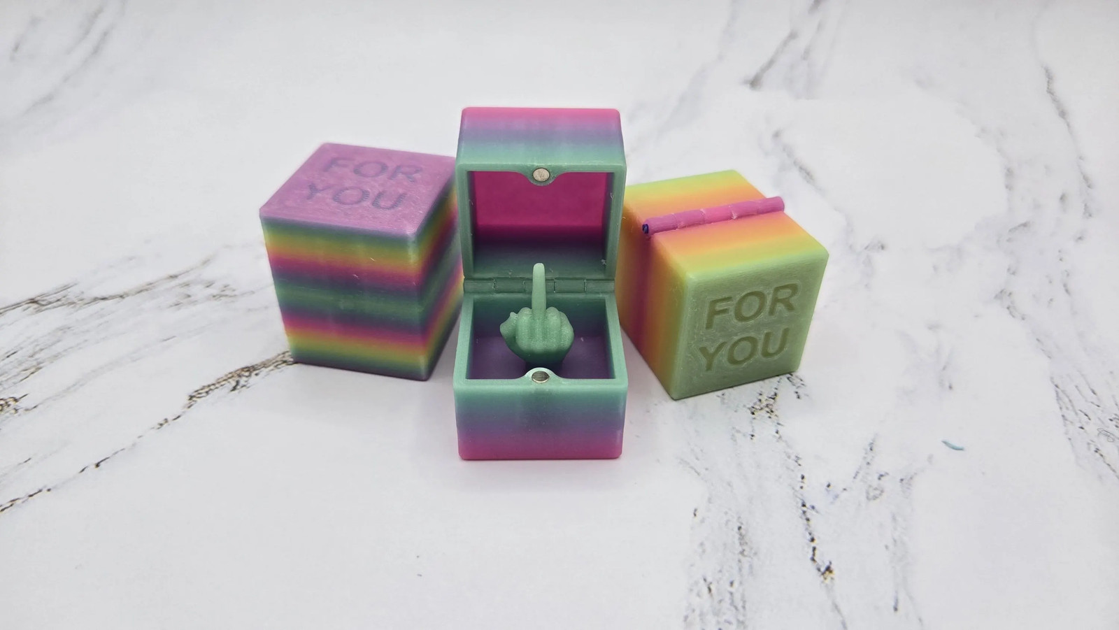 Glow in the Dark Middle Finger Box Rainbow Office Gag Gift Funny Desk Decor
