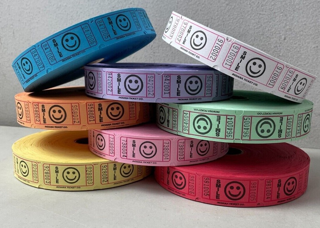 Smiley Smile Face Tickets 2000 Roll of 2000 Single Stub Raffle Fun Fair Carnival
