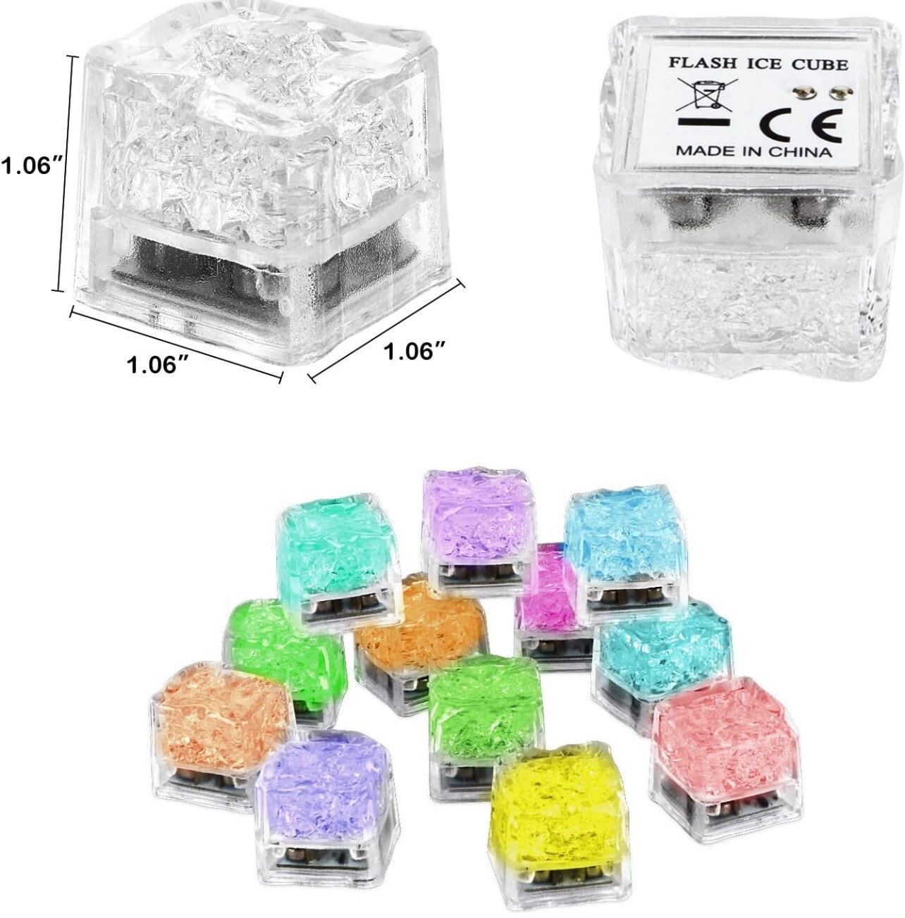 12 pieces Rainbow Flash Color Light Up Party Rave club Wedding LED Glow Ice Cube