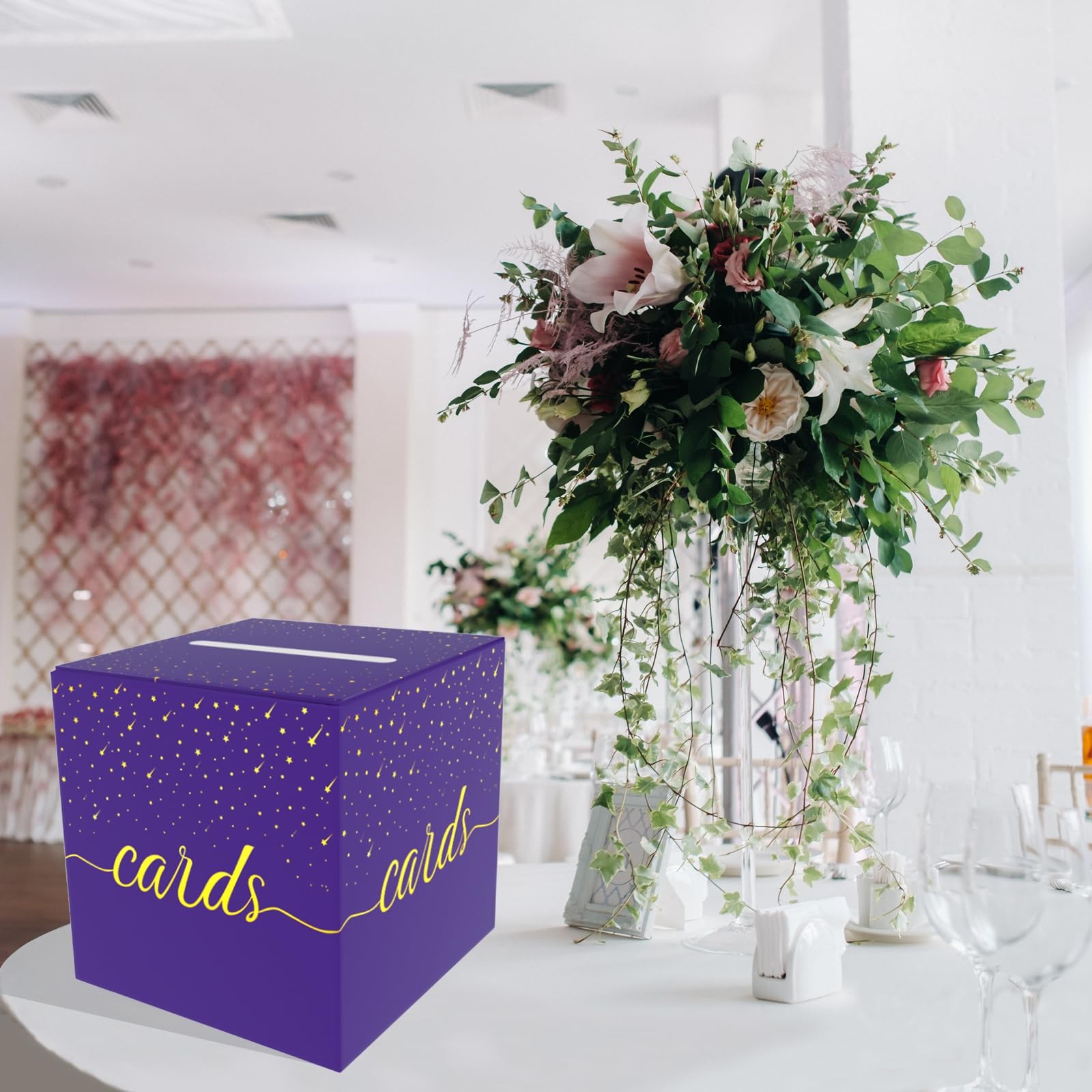 OLIVBIN Purple Card Box, Wedding 8.7 x x inches, and Gold