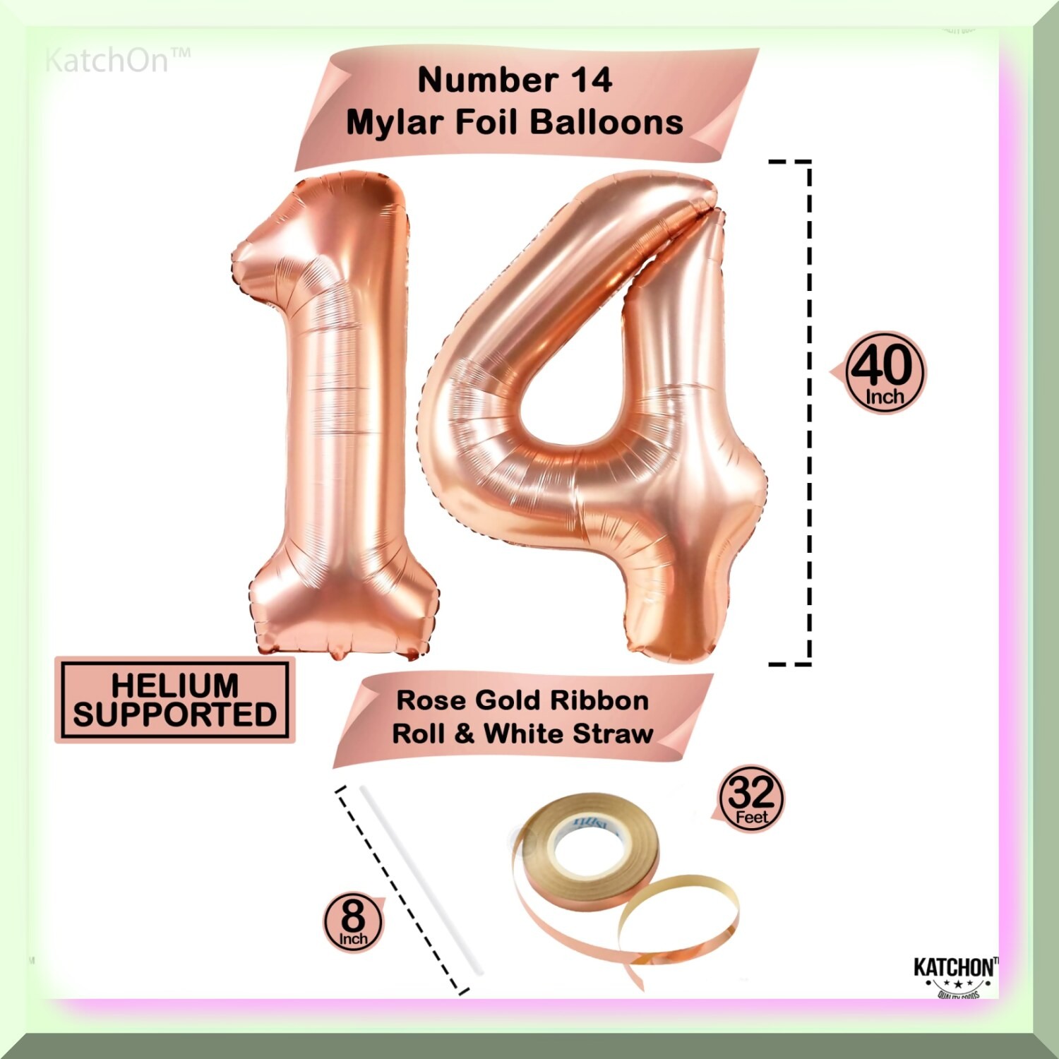 Rose Gold Glitter Number 14 Balloon Set for Party Decorations