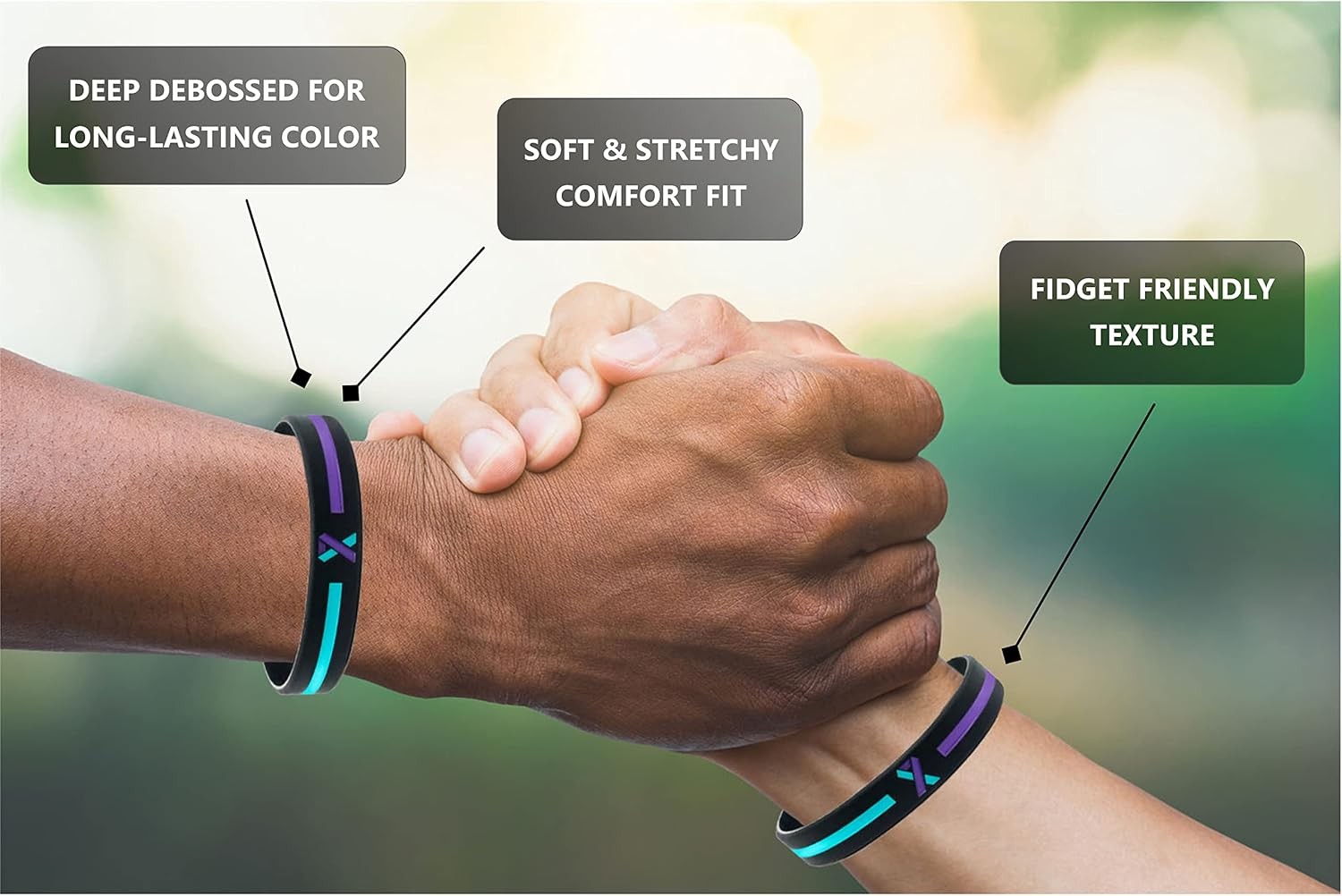 Teal and Purple Awareness Ribbon Wristbands (6-pack) – Silicone Rubber…