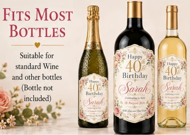Personalised 40th Birthday Bottle Label Sticker Custom Wine Champagne Gift