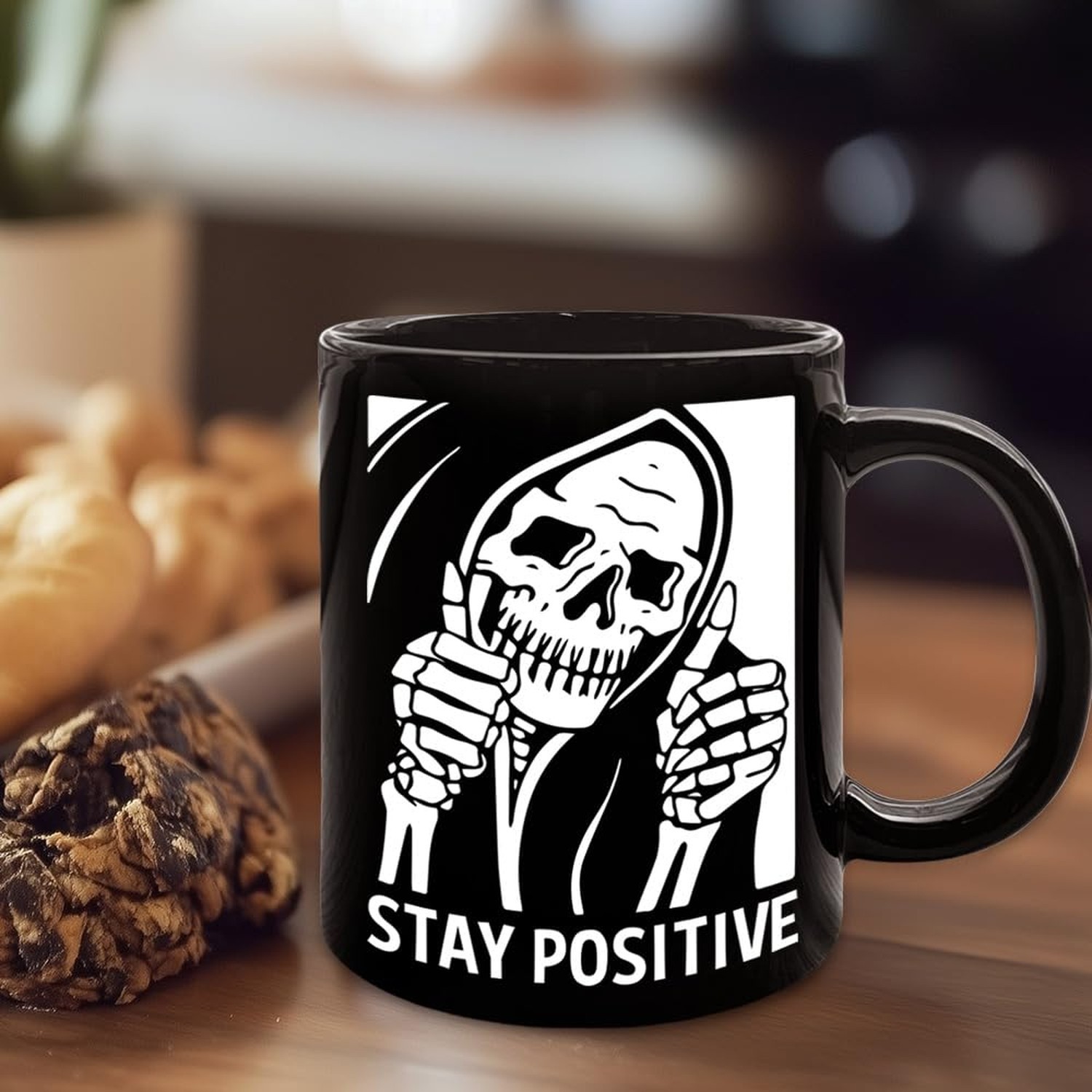 Stay Positive Skull Mug, Motivational Coffee Mug Gifts for Best Friend, Siste…