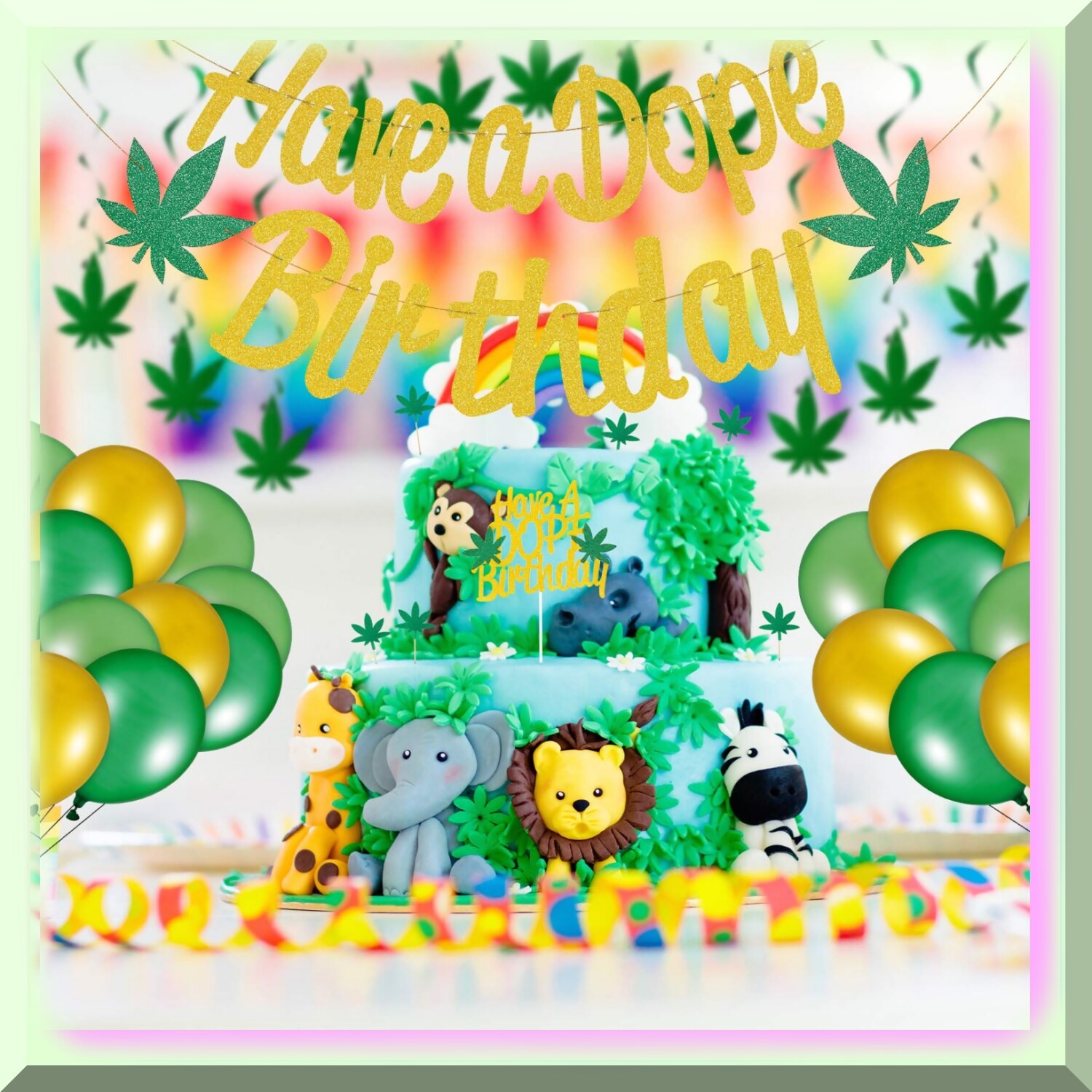 Pot Leaf Party Decorations with Banners Toppers Swirls Balloons