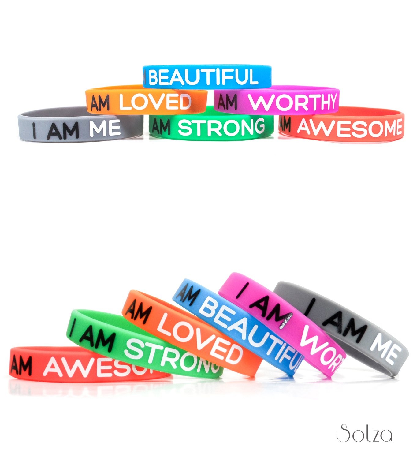 6 Pack I AM ME STRONG BEAUTIFUL WORTHY AWESOME LOVED Motivational Silicone Wr…