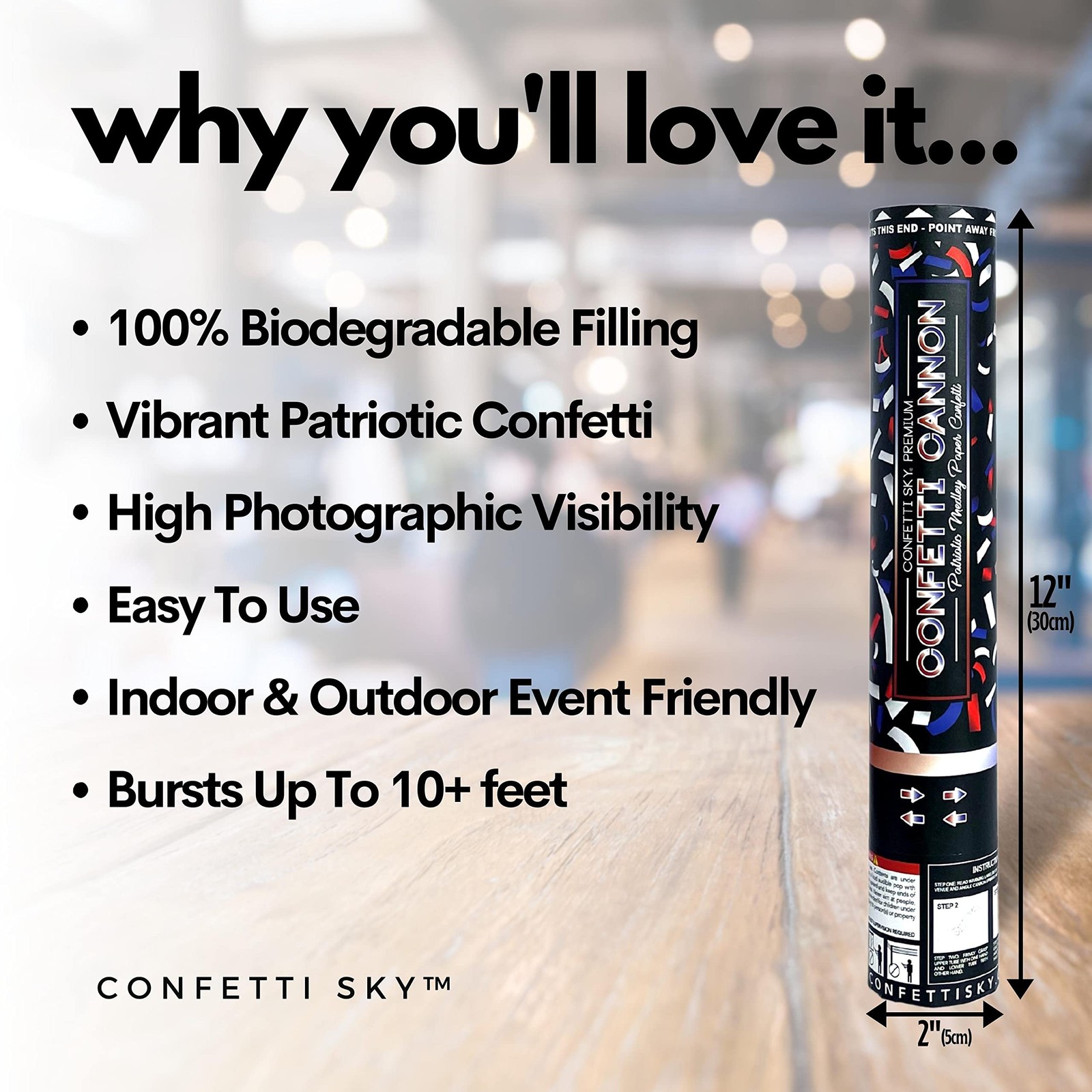 Confetti Sky [6 Pack] 12 Inch Biodegradable Confetti Cannons Poppers Wedding