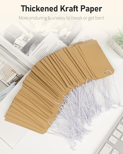100 Pcs Kraft Tags Blank Shipping Tags with Elastic String Attached Hanging