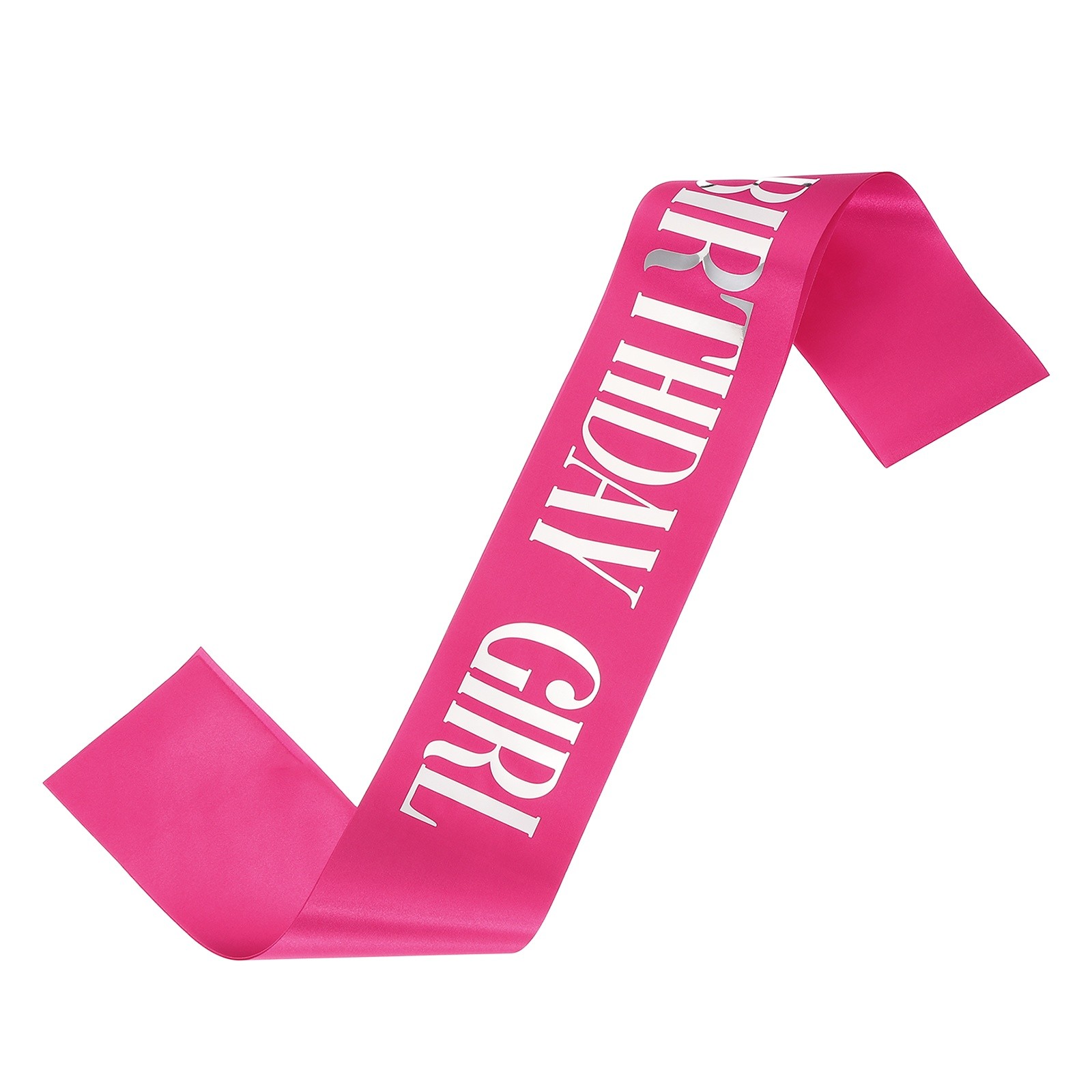 Bright Pink Birthday Girls Sash with Pin Silver Lettering for Party
