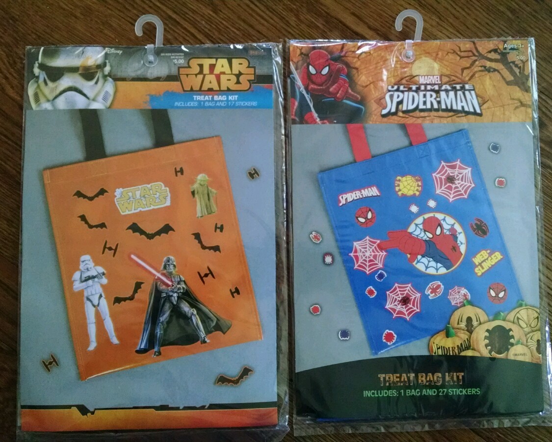 Star Wars & Spider Man Decorate your own Halloween Treat Bag NIP