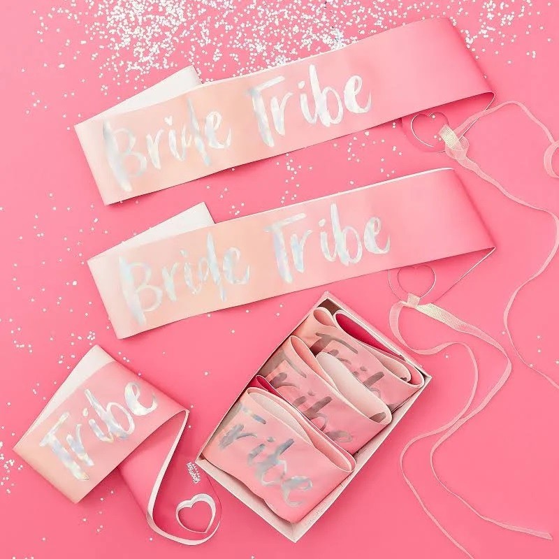 Ginger Ray 6 Bride Tribe Sashes wedding bride party decoration iridescent pink
