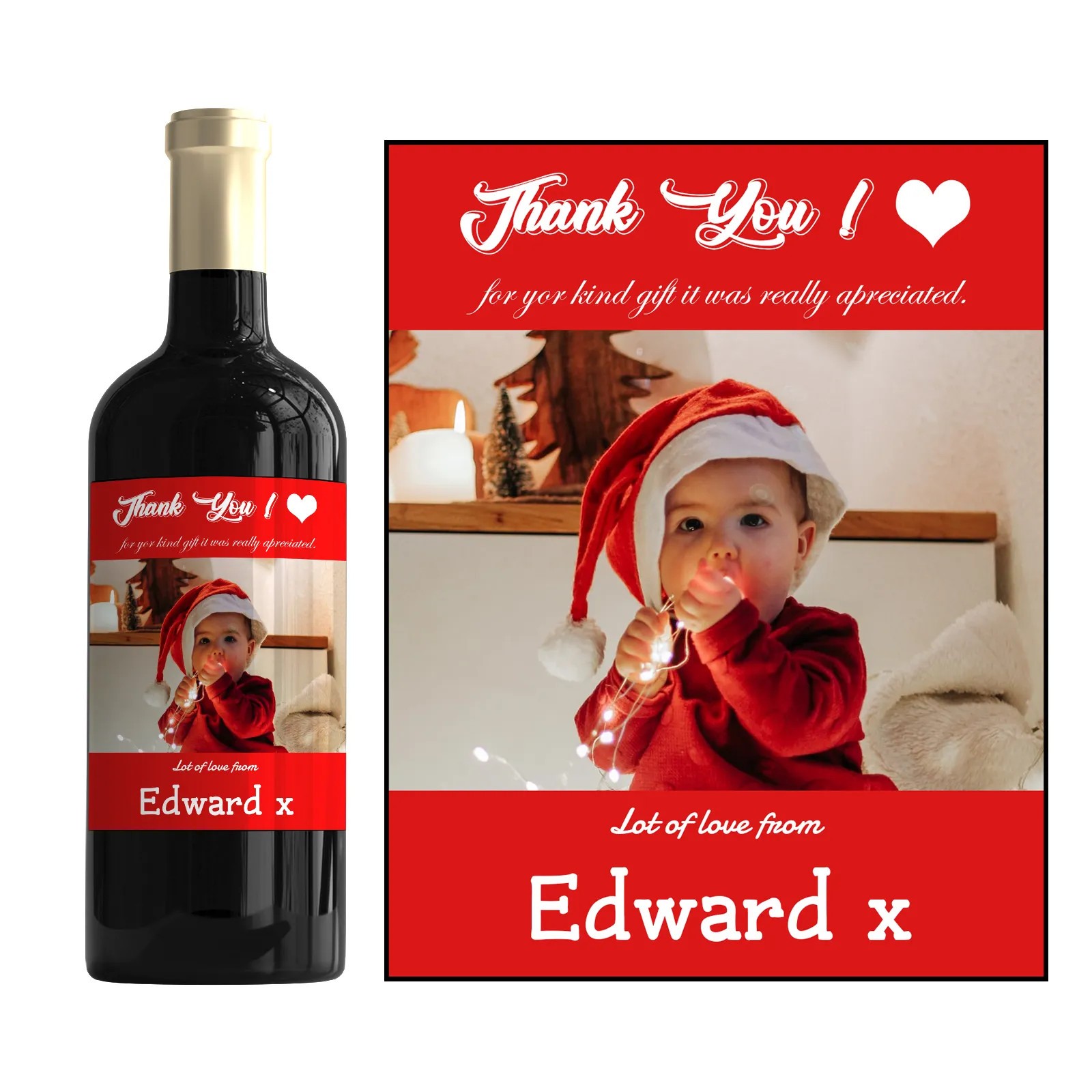 Personalised Thank You Bottle Label – Custom Photo Appreciation Gift
