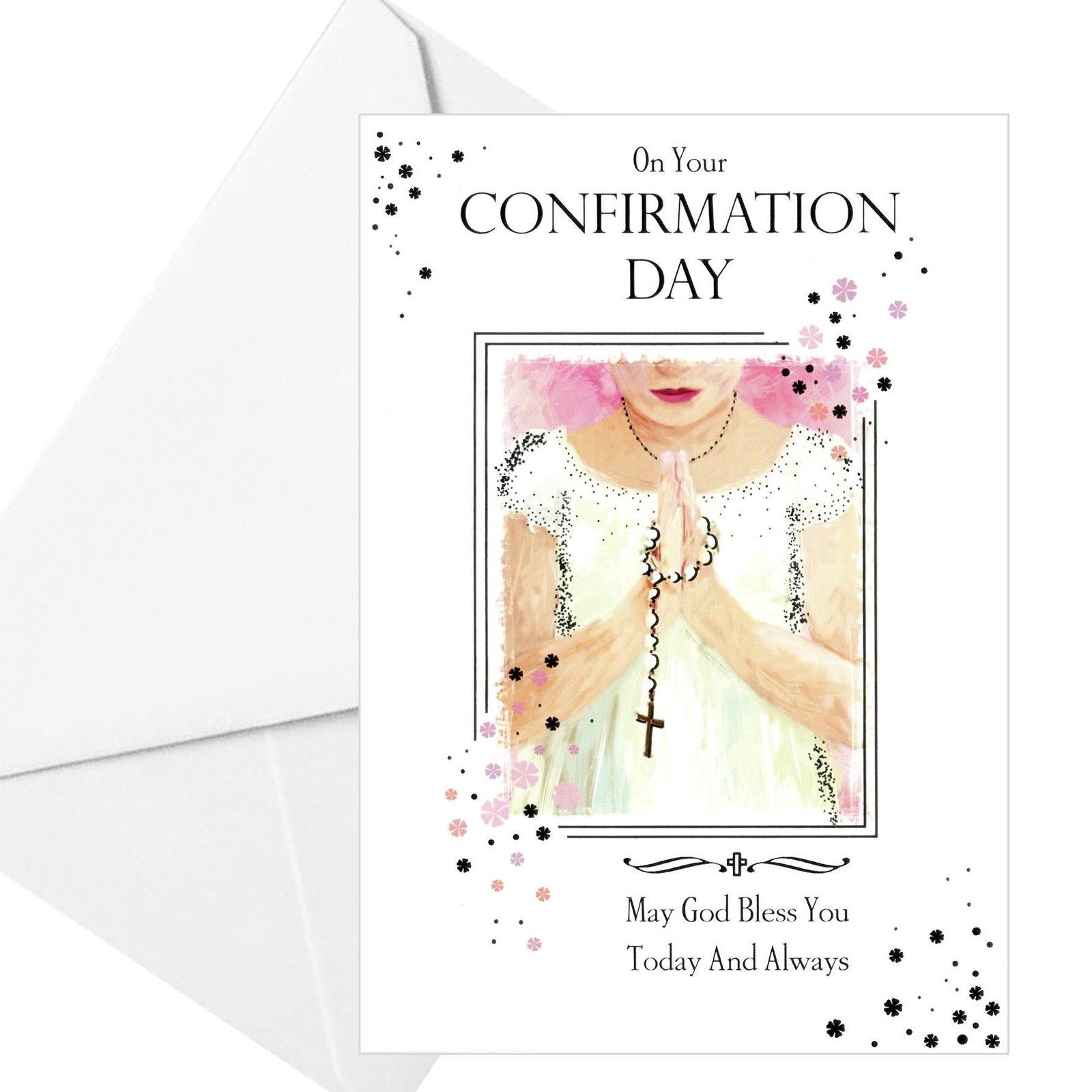 Confirmation Card with Foil Detail and White Envelope – Praying Girl