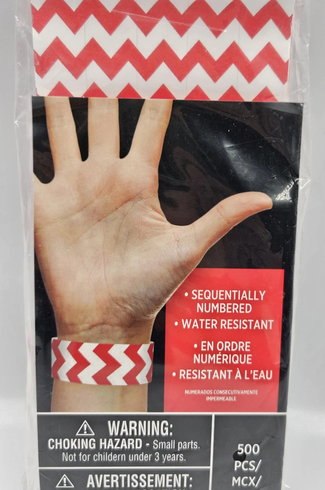 New Chevron Red White Wristbands 500 Pack Sequentially Numbered Water Resistant