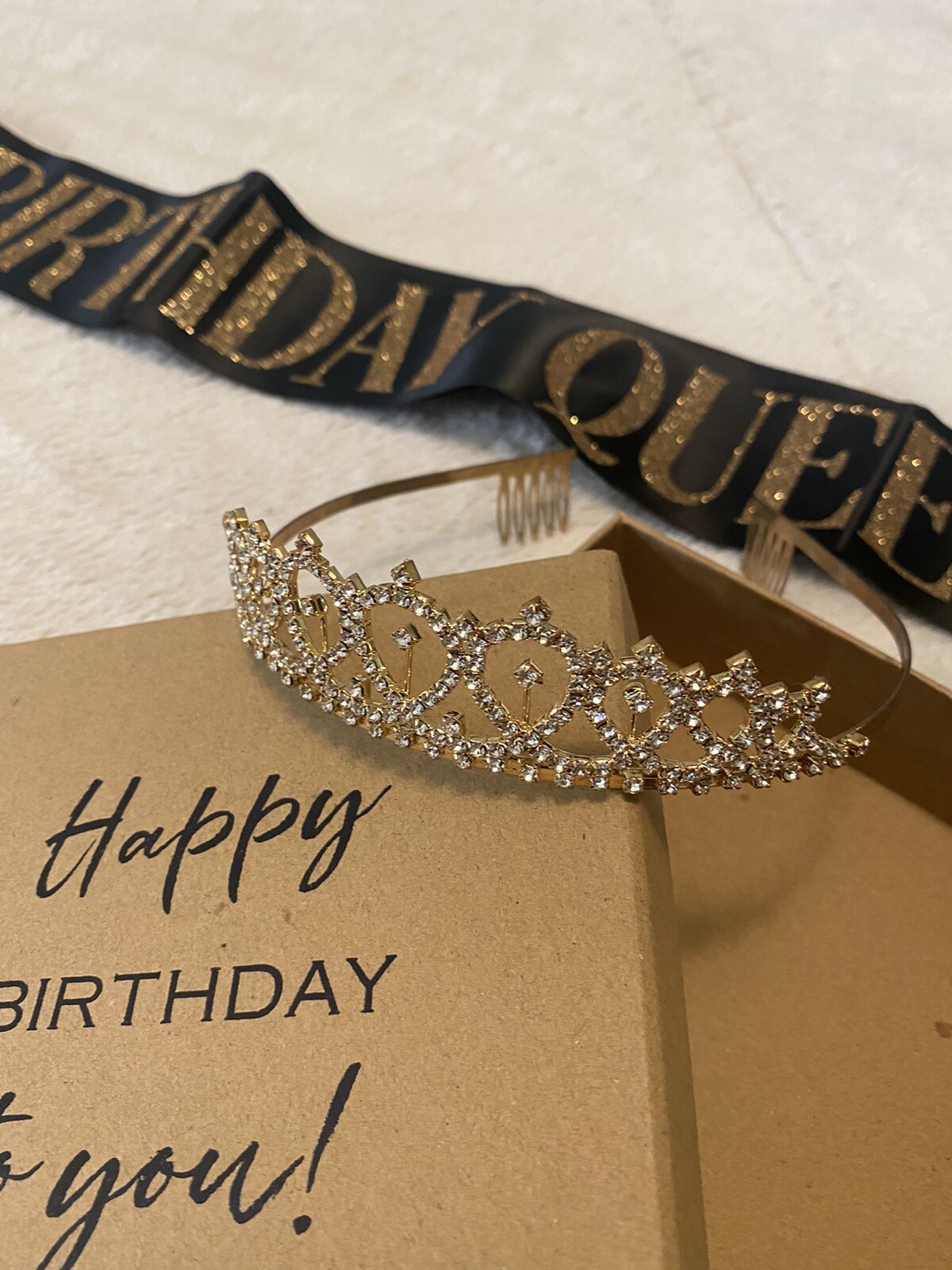 Gold & Black Women Birthday Sash, Tiara Crown And Gift Set