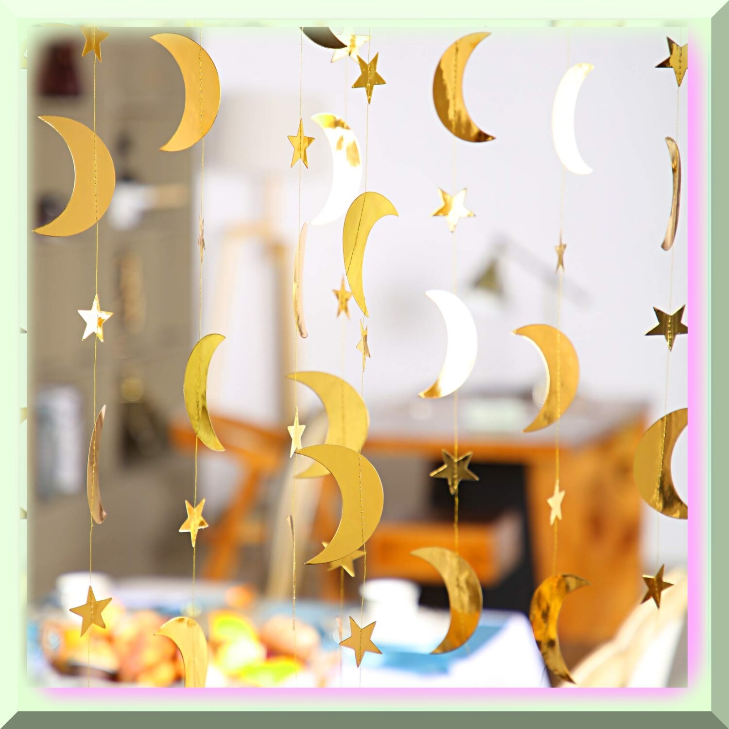 Gold Star Moon Garland 130ft for Celebrations