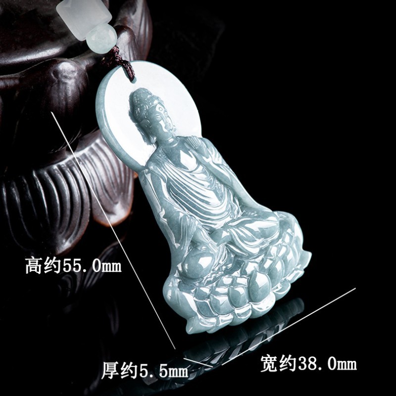 Natural Genuine Blue Green A Jade Jadeite China Style Pendant Amitabha 阿弥陀佛 Gift