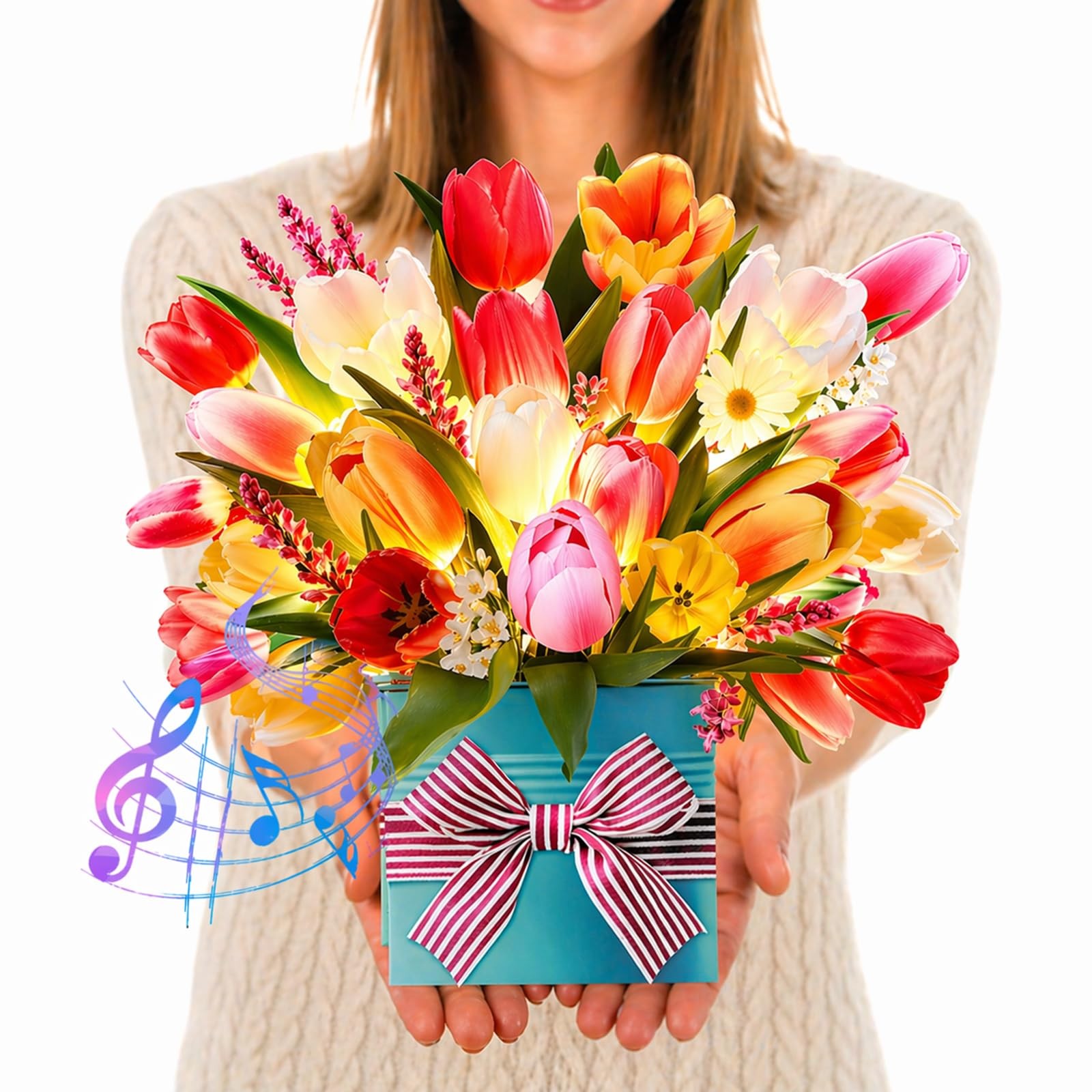 CUISH 3D Pop Up Flower Bouquet Card 10 inches x 10 x 0.1 inches, Tulip