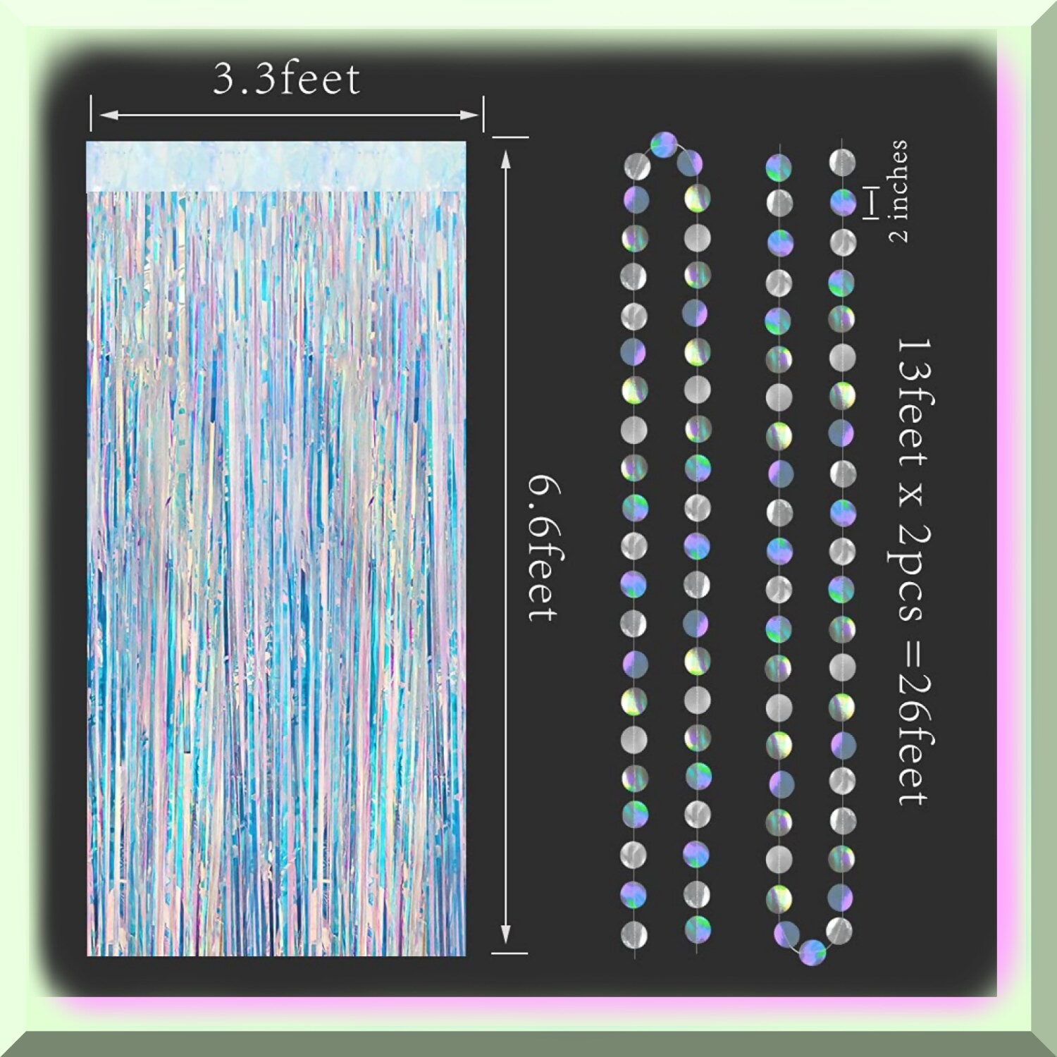 Iridescent Tinsel Fringe Party Decorations with Garlands
