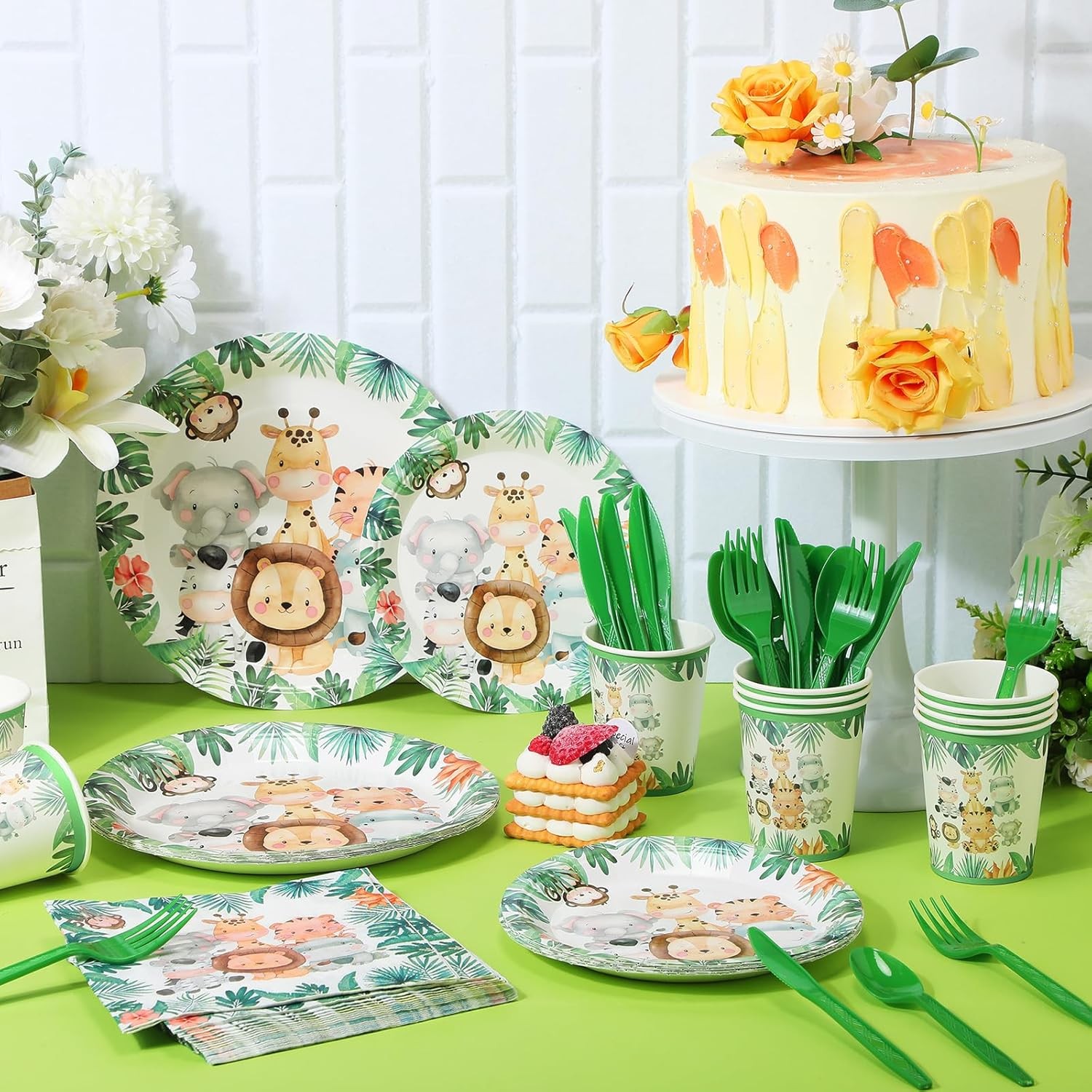 280 Pcs Jungle Safari Tableware Set for Birthday Party Supplies