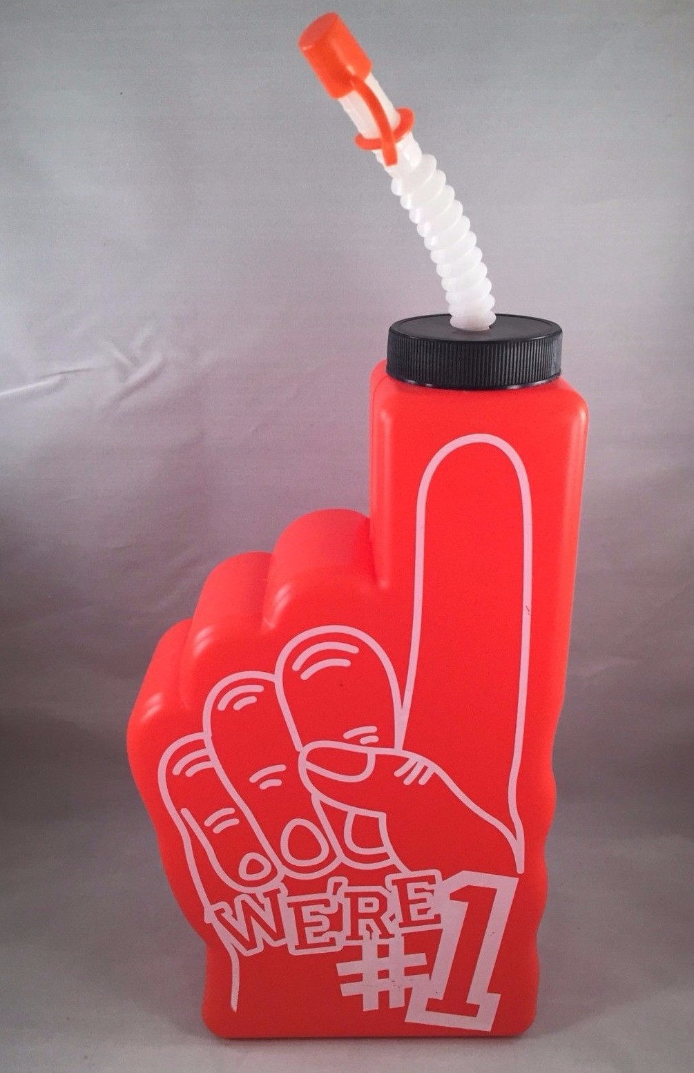 Orange Sports We’re #1 Foam Finger Drinking Bottle Straw Cap Team Party Water
