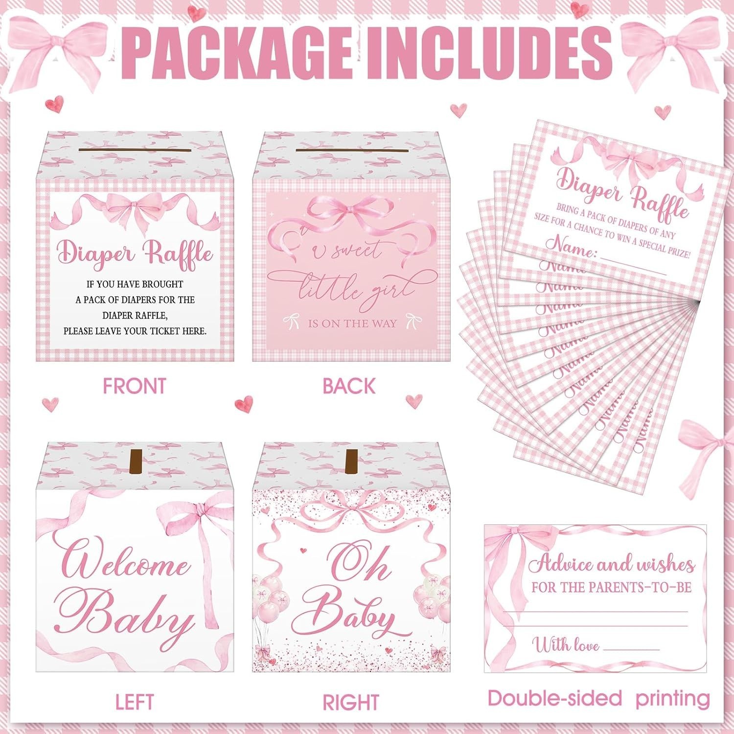 51 Pieces Diaper Raffle Tickets with Card Box Baby Shower Decorations Baby Sh…