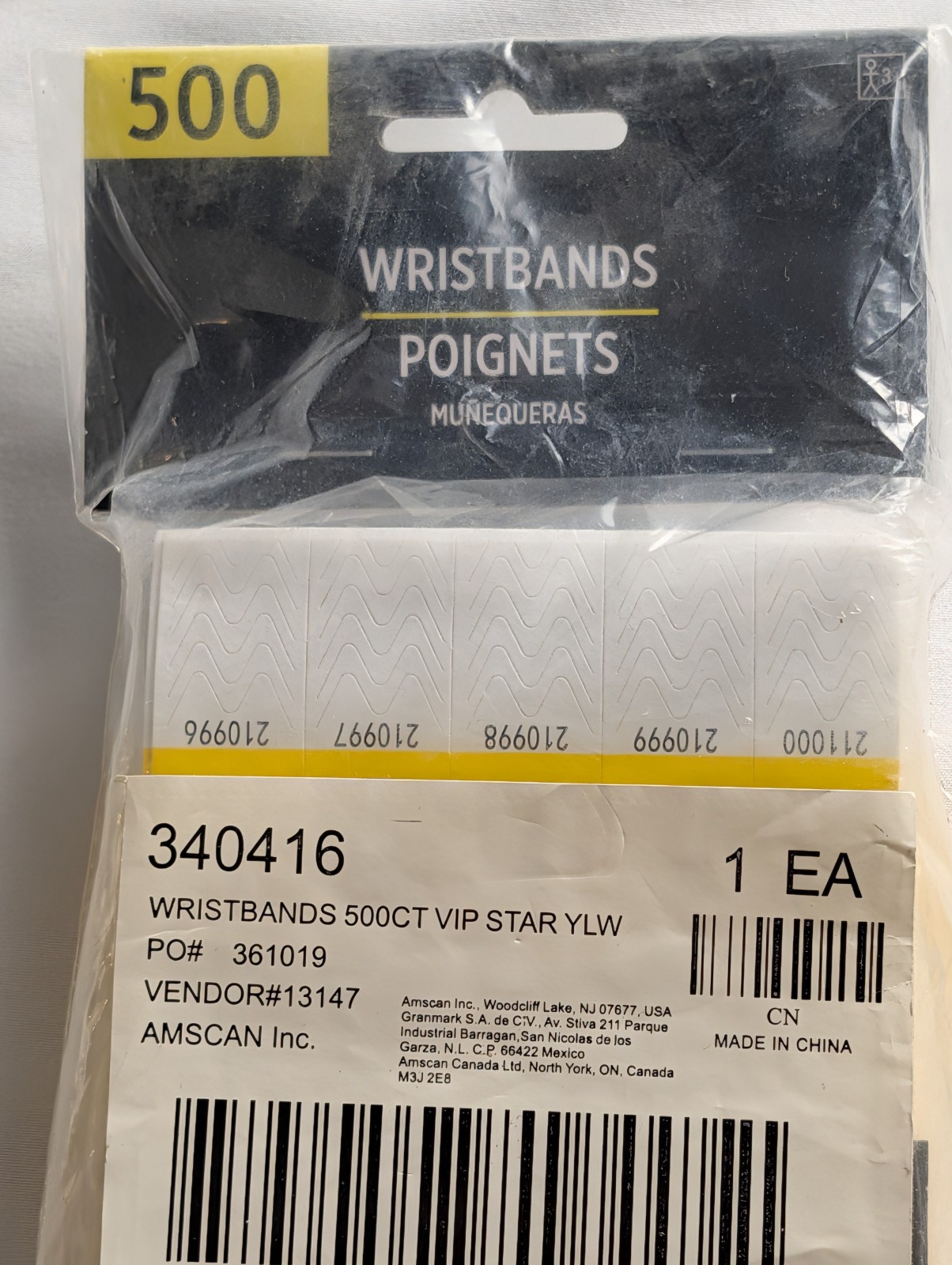 Amscan 500 Count VIP Star Yellow Tyvek Wristbands – Sequentially Numbered Event