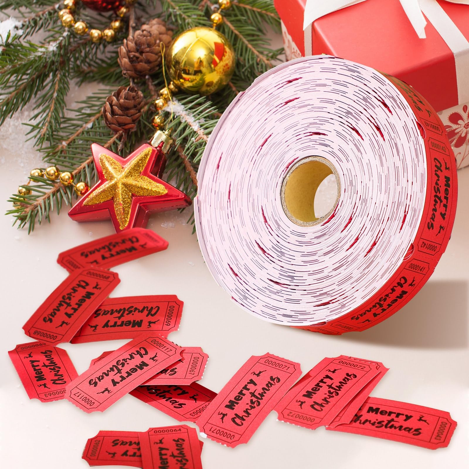 Christmas Carnival Raffle Tickets Red Numbered Fundraiser Roll 1000 PCS