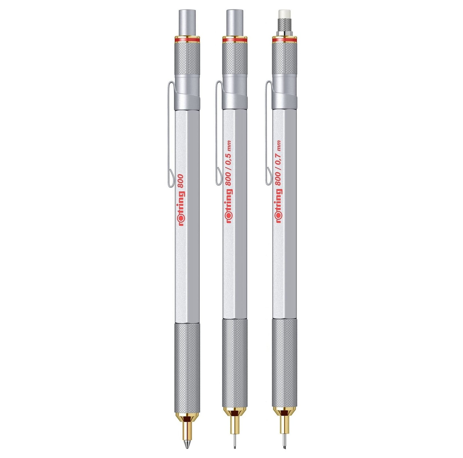 Rotring 800 Retractable Ballpoint Pen, Medium Point, Silver 1 Count (Pack of 1)