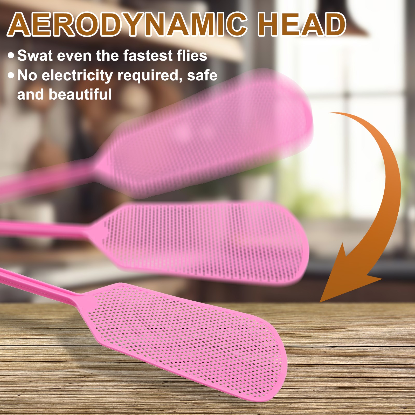 3pcs for Fly Swatter 6.4″x5.3″ Plastic with Long Handle Pink