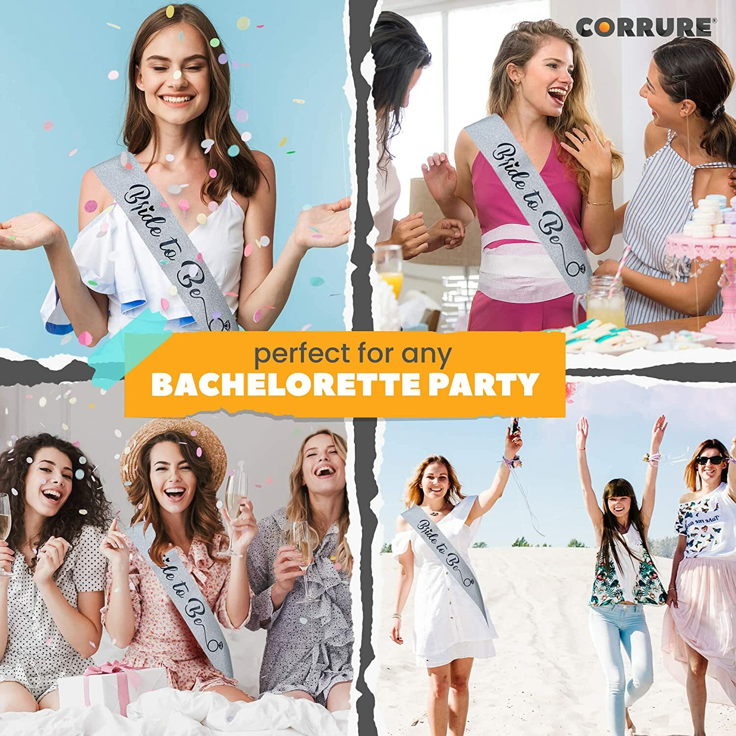 Bride to Be Sash for Bachelorette Party Bridal Shower Silver Glitter Black Foil