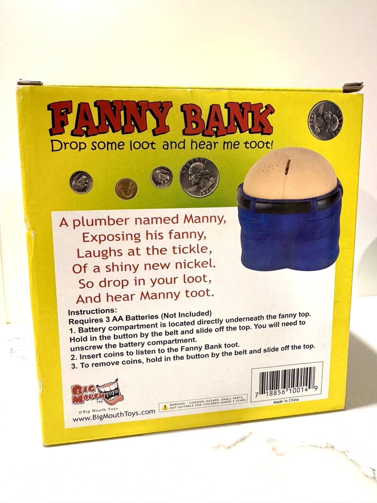 Fanny Bank Coin Bank by Big Mouth Toys Funny Novelty w/ Box Works