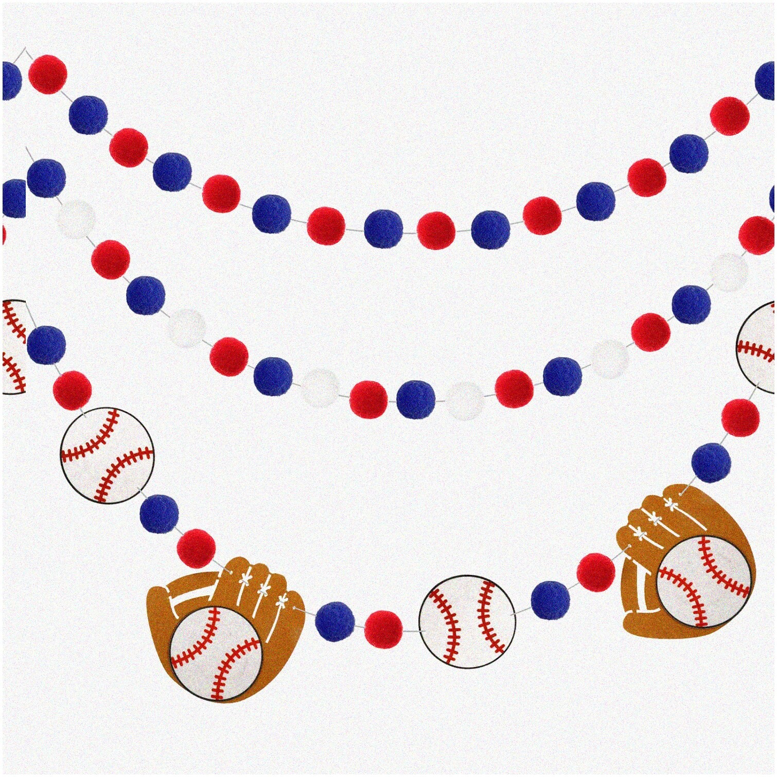 Baseball Pompom Garland Blue Red White 8.2ft