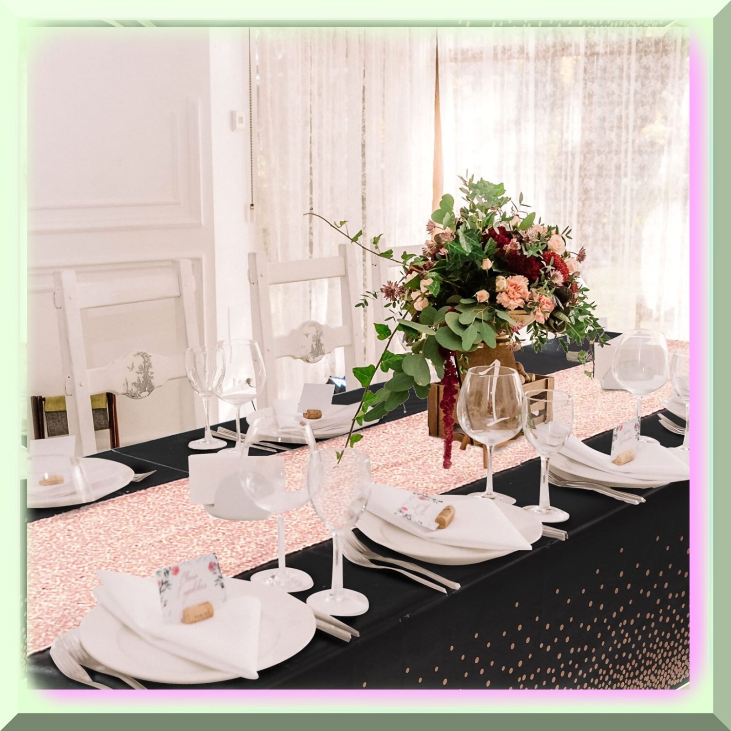 Polka Dot Confetti Tablecloth with Sequin Runner 54×108 in