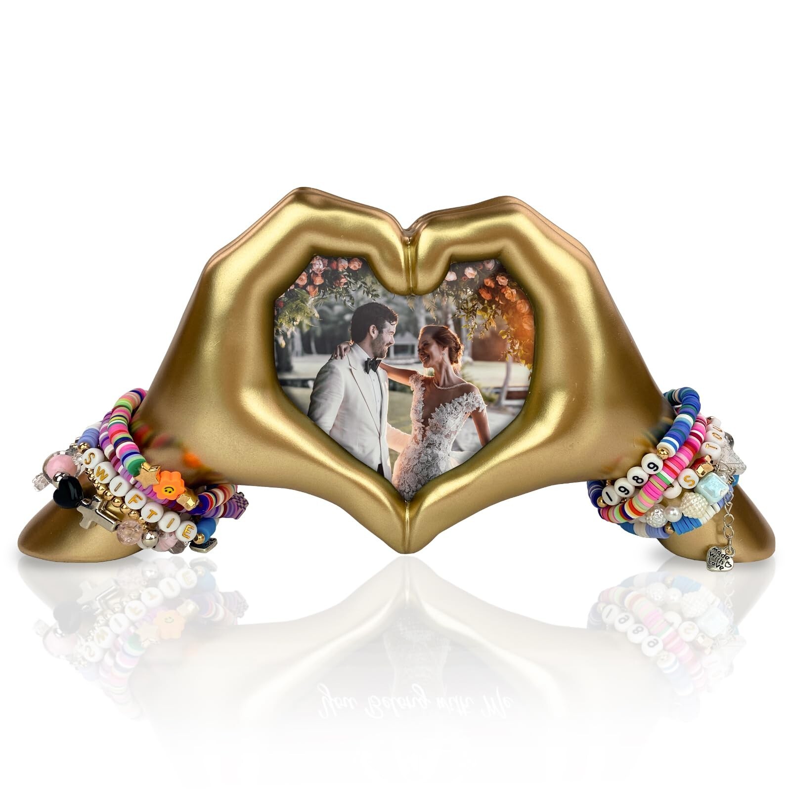 Gold Heart Hands Sculpture with Picture Frame, Unique Wedding Gift Idea for C…