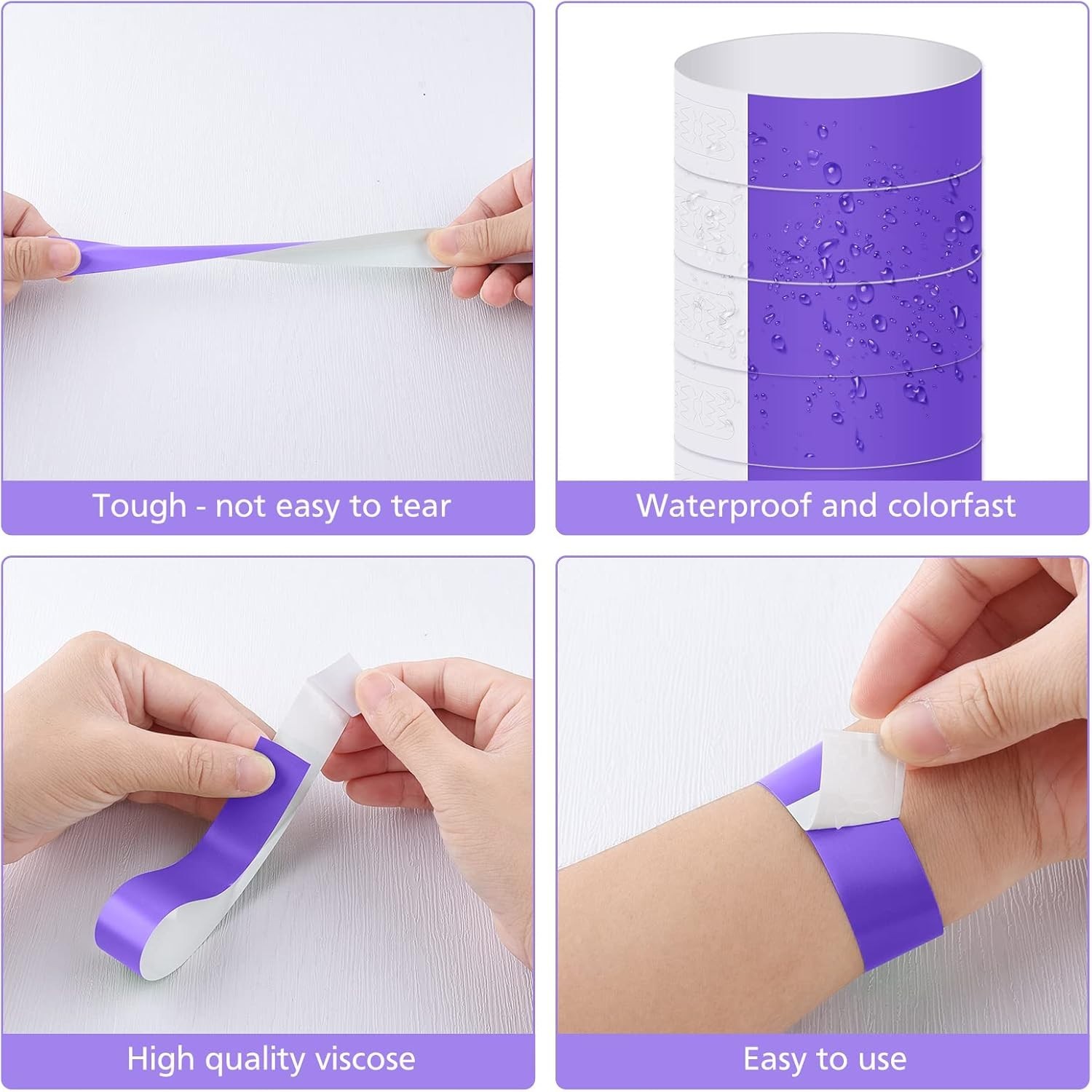 Versatile 200 Pack Purple Event Bracelets – Easy Apply Waterproof Wristbands