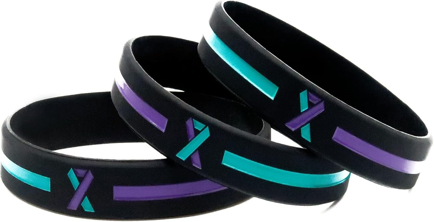 Teal and Purple Awareness Ribbon Wristbands (6-pack) – Silicone Rubber…