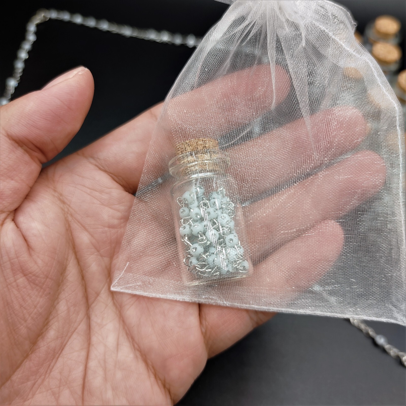 US 4/12pcs White Bead Rosary Necklace in Wishing Bottle Recuredo De Bautizo