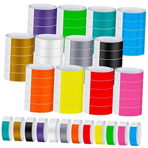 1200 Pack Plastic Paper Wristbands for Events Neon Party Wrist Mixed Colors