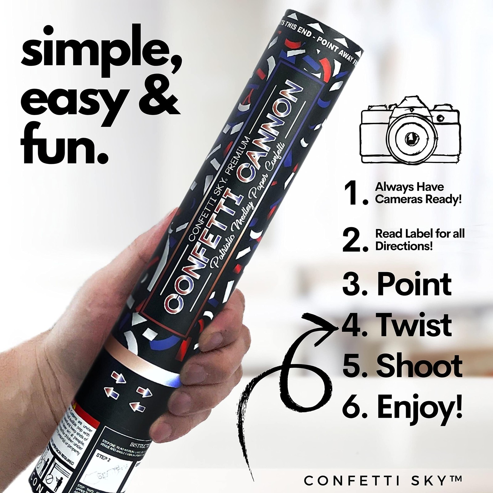Confetti Sky [6 Pack] 12 Inch Biodegradable Confetti Cannons Poppers Wedding