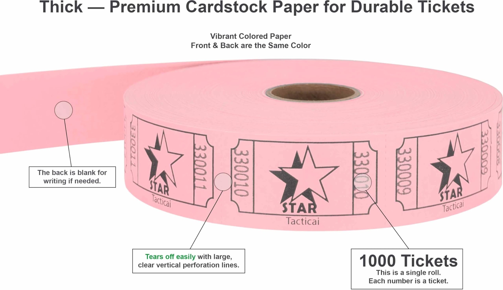 1000 Raffle Tickets Star Pink Single Roll Ticket for Events Entry Class Reward