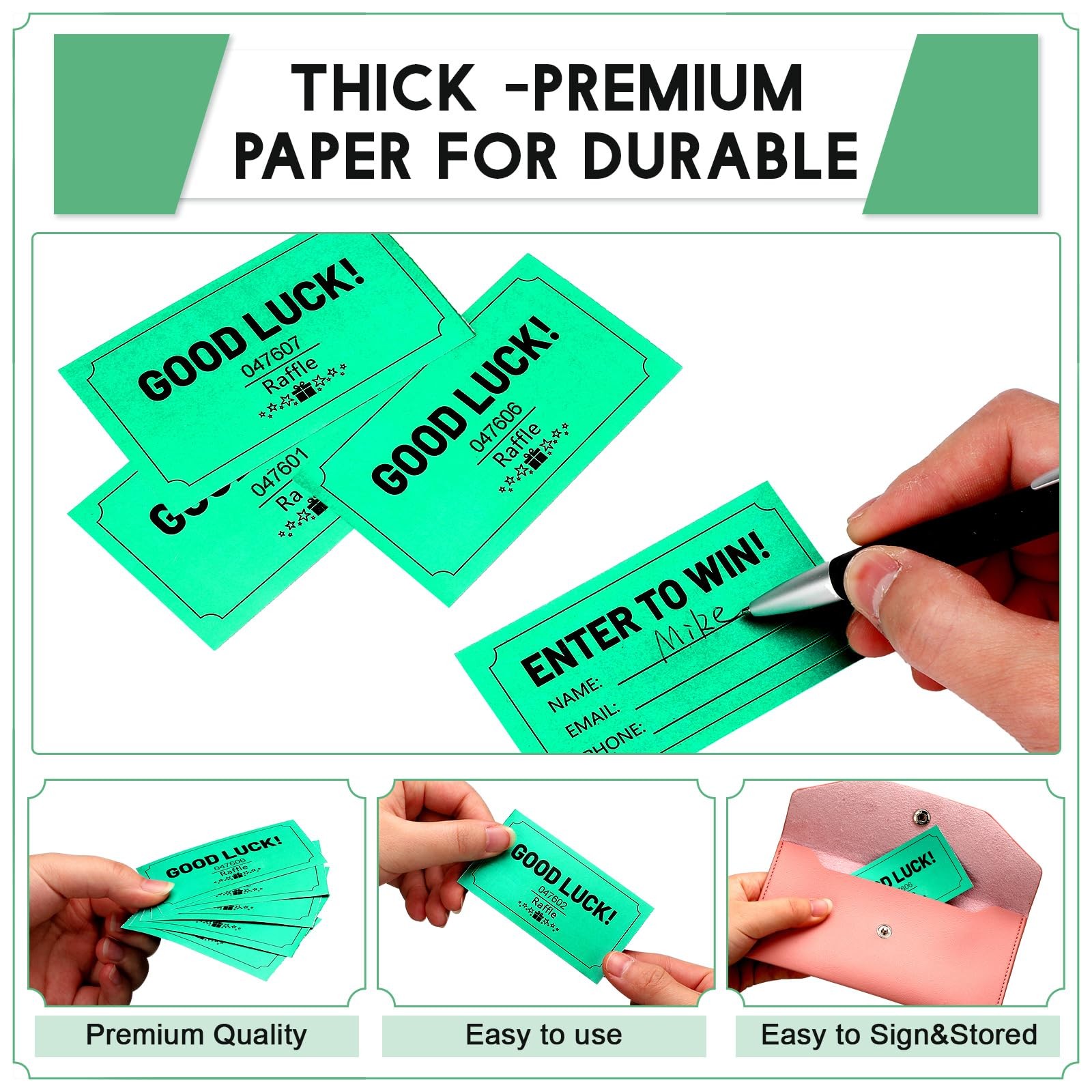 1000 PCS Large Green Raffle Tickets Rolls Blank Entry Form Name Phone Event