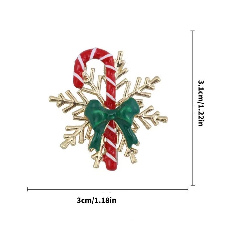 Classical Christmas Brooch Pin Alloy Snowflake Cane Design For Seasonal Styling