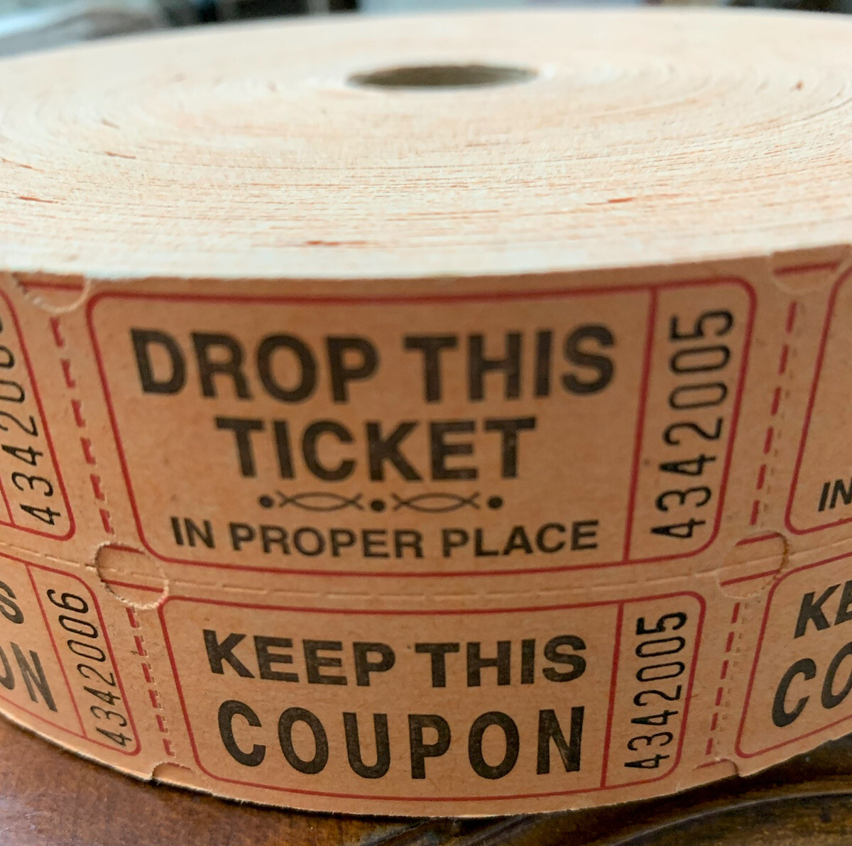 Raffle Tickets Roll of 2000 Double Stub Keep This Coupon Carnival Ticket SALMON