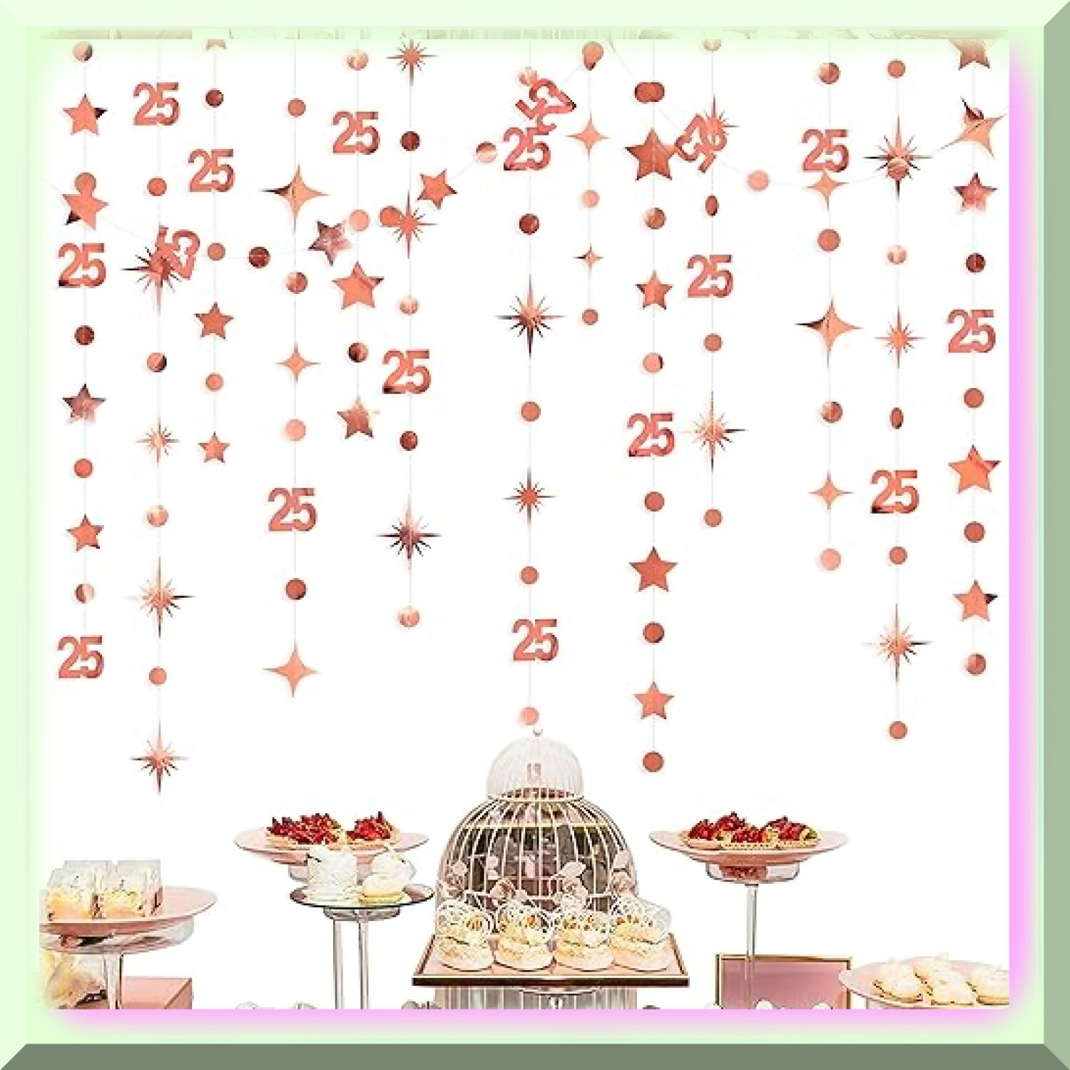 Silver and Rose Gold 25th Birthday Decorations with Twinkle Stars