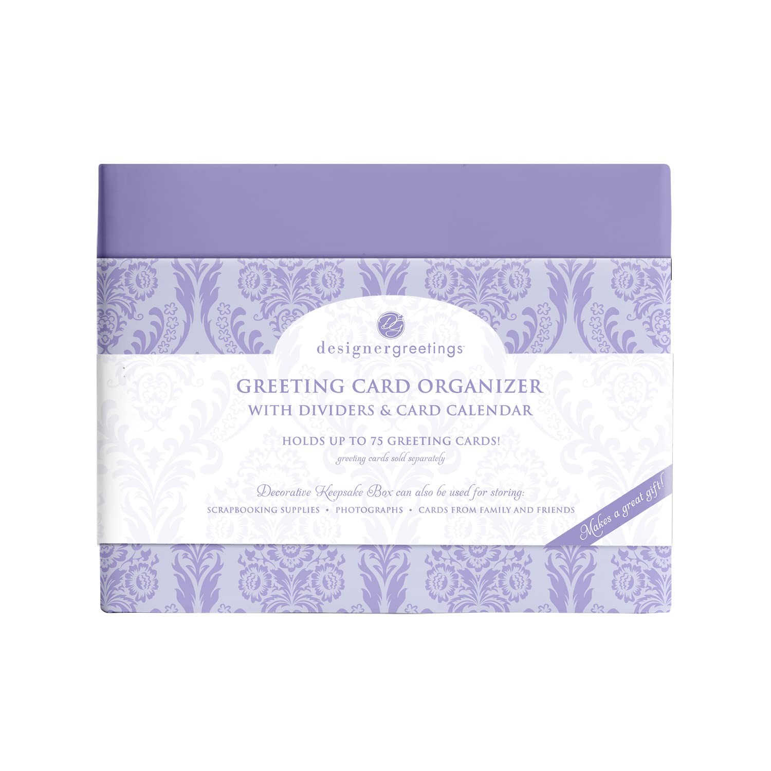Designer Greetings Greeting Card Organizer Box with Dividers Large, Purple
