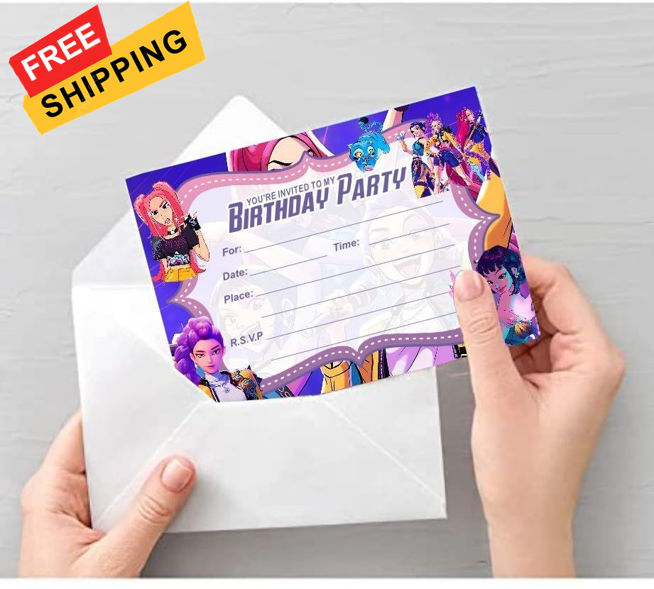 YEEFIGRO 16pcs Demon Movie Hunters Birthday lnvitation Cards 4.2″x6″, Purple