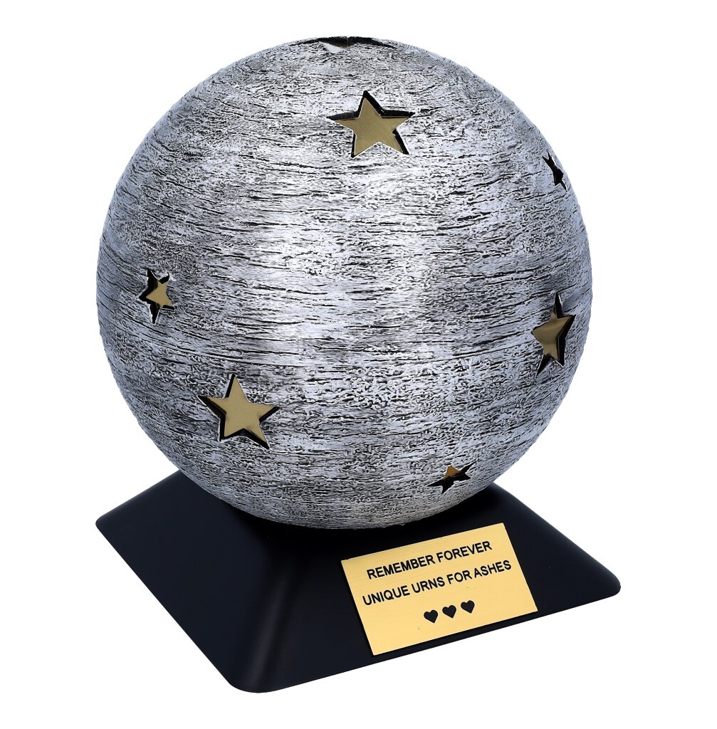 Decorative urn with stars sphere cremation urn Stars urn with plaque
