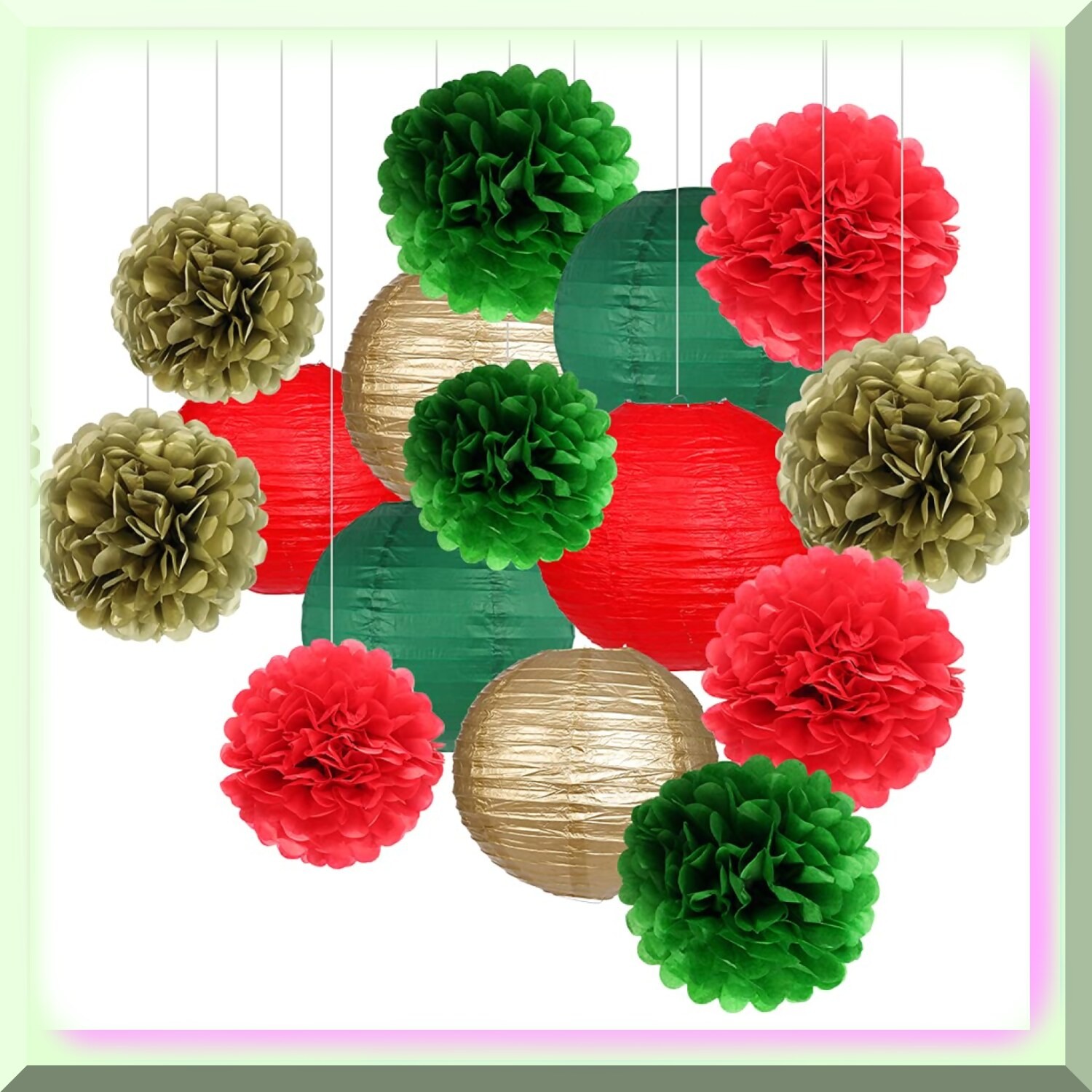 Festive Red Green Gold Hanging Paper Decorations