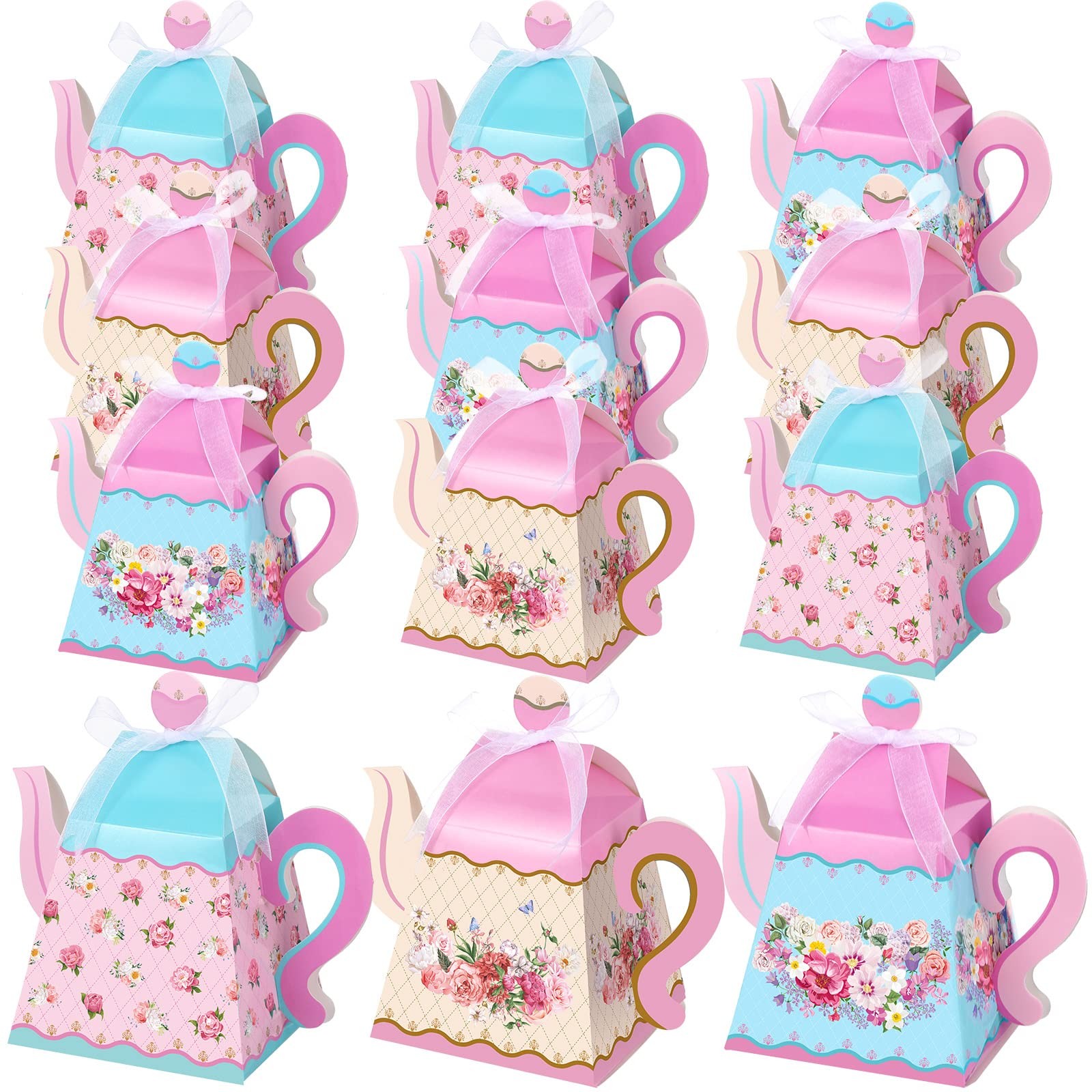 Outus 24 Pcs Floral Tea Party 4.5 x 4 inches/ 11.5 x 10.5 cm, Pink, Blue
